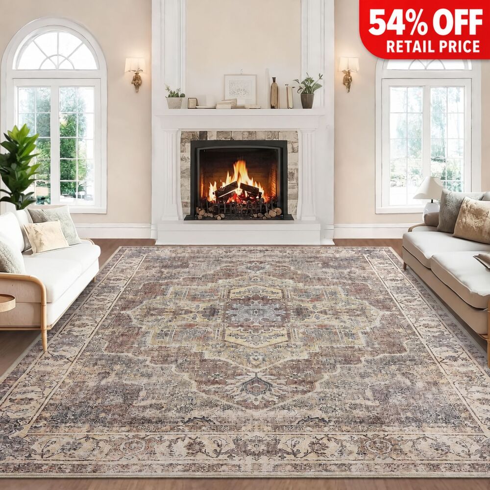 Brand New Yidanerug Vintage Brown Washable Area Rug – 6' × 9'